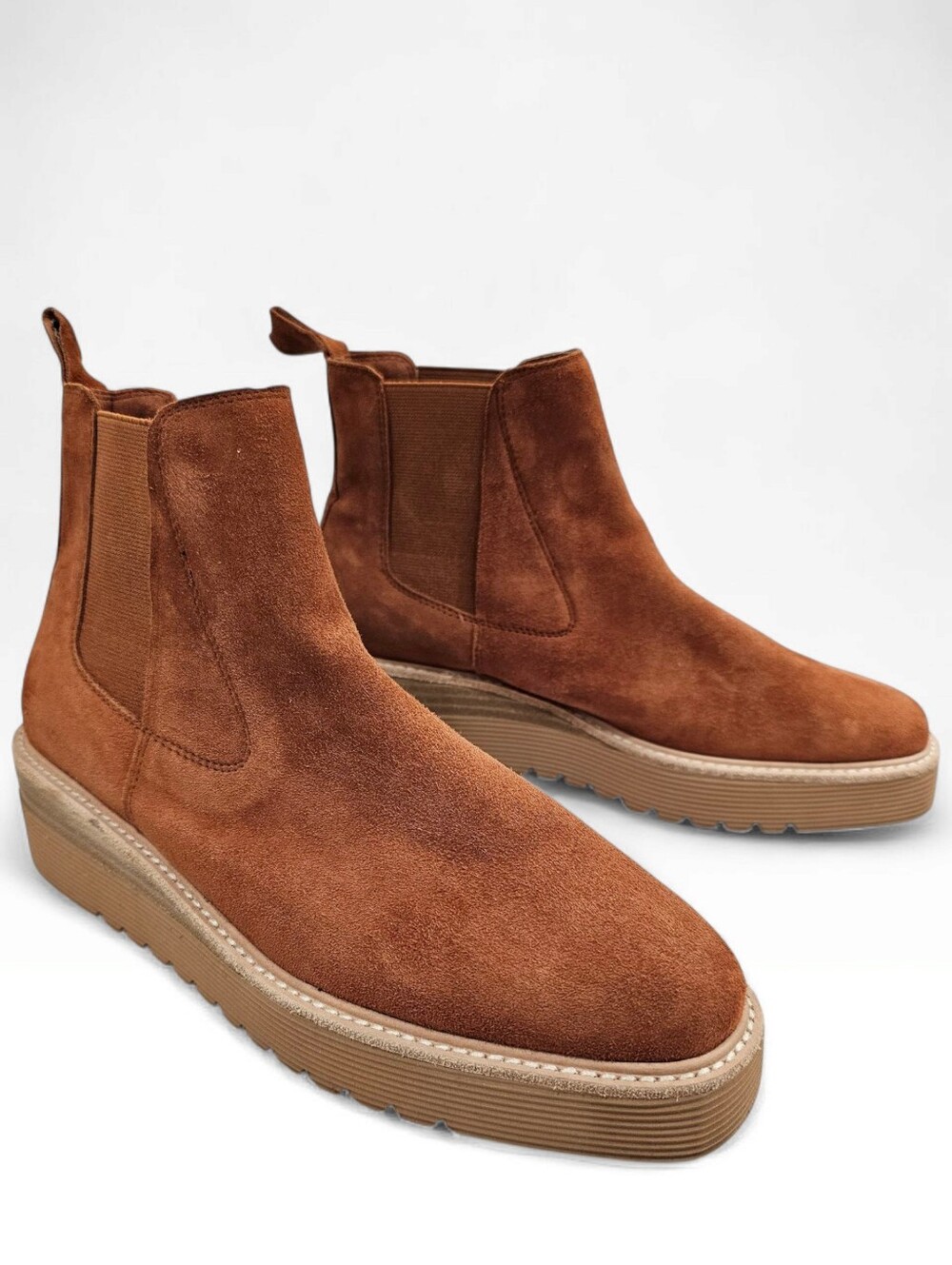 SILENT D Anthropologie Uvika Caramel Suede Chelsea Wedge Ankle Boots 40/9M